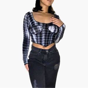 SHEIN Tie Dye Asymmetrical Contrast Stitch Black/Grey/White Tee